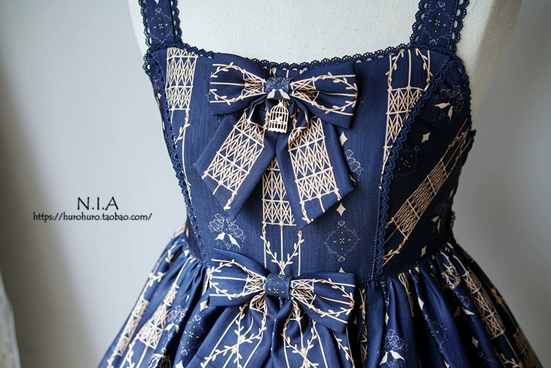 Nia Lolita~Elegant Lolita Dress High Waist JSK Blue High Waisted JSK S 