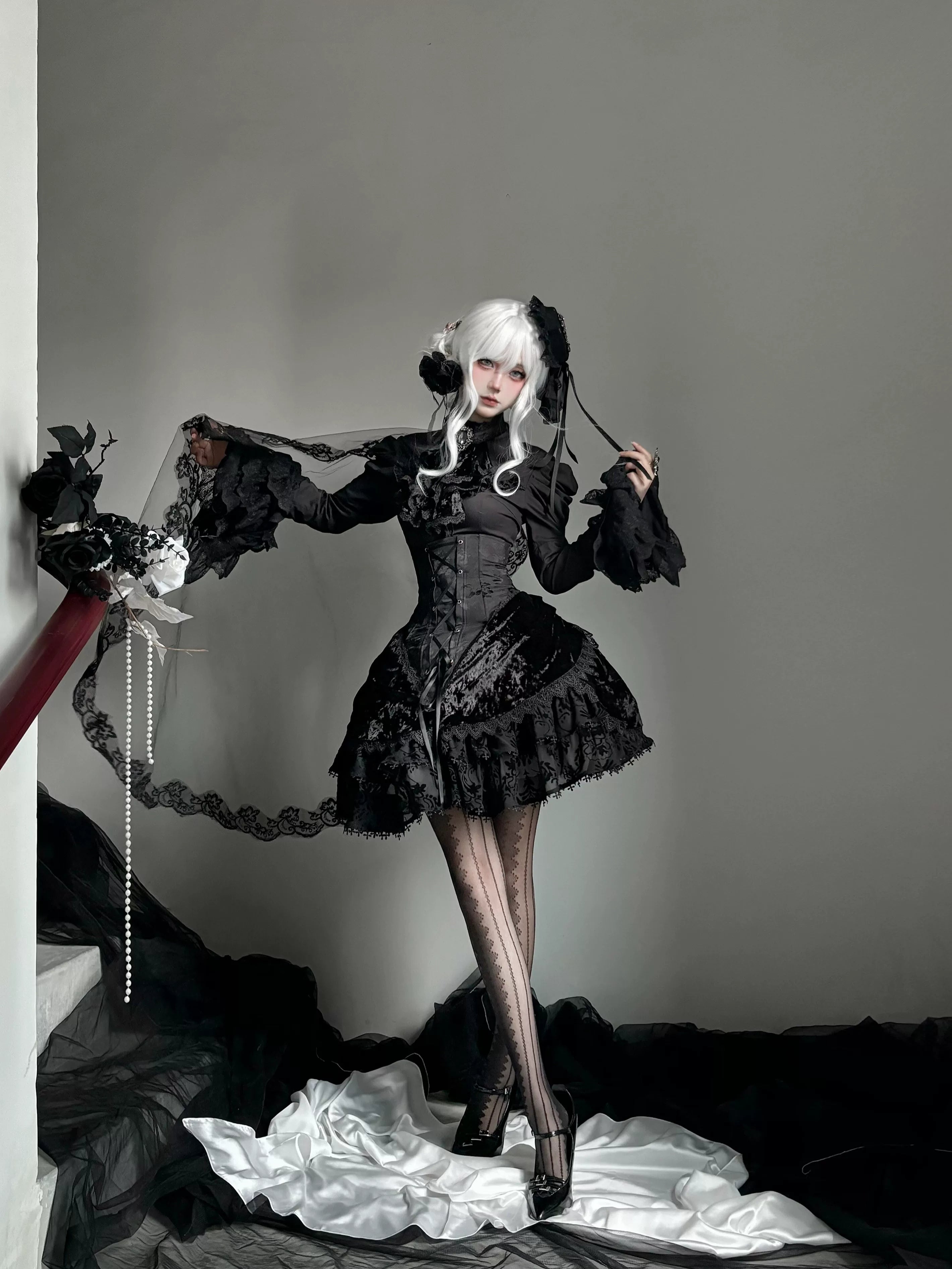 Twilight Hour - Gothic Lolita Hime-sleeve Blouse & Corset Skirt Set 45373:845844