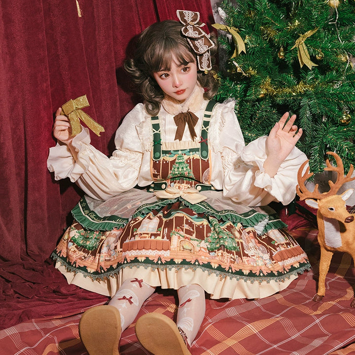 YingLuoFu~Christmas Tale~Christmas Sweet Lolita Salopette Daily Lolita Dress   