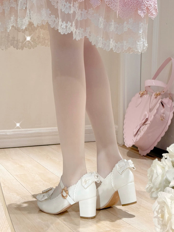 Pure Tea For Dream~Vintage Gemstone~Sweet Lolita Shoes Round Toe Heels with Bow 41836:715522