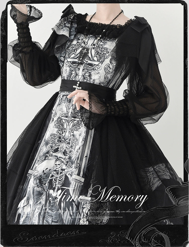 Time Memory~Layered Heart~Sheer Classic Shirt with Mutton Sleeves & Polka Dot