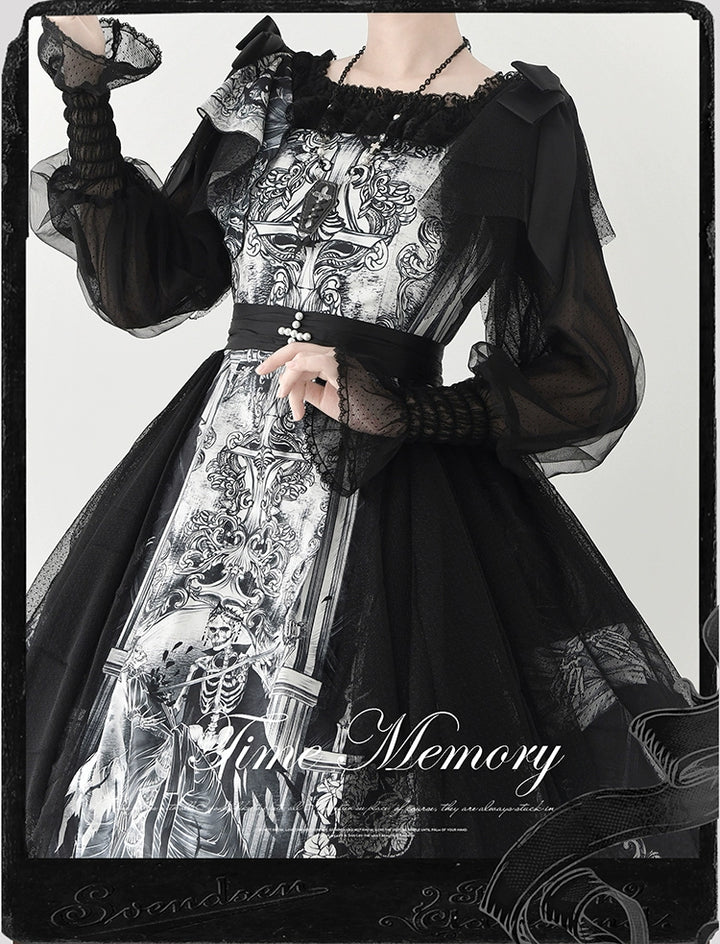 Time Memory~Layered Heart~Sheer Classic Shirt with Mutton Sleeves & Polka Dot