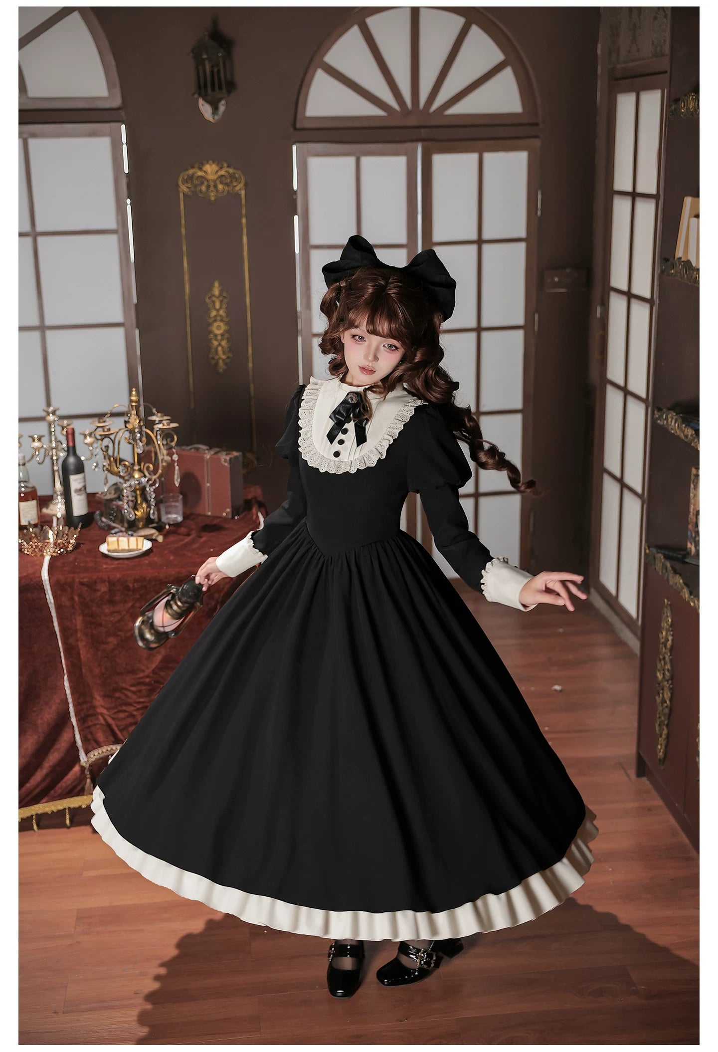 Miss Lita - Classic Lolita Maid OP Dress, Adjustable Flutter Sleeve Apron 45858:865785