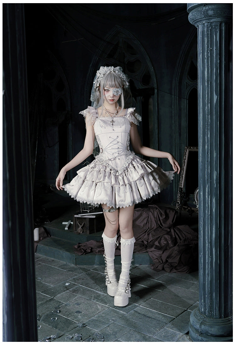 With PUJI - Letter and Poetry · Humanoid Robot - Silver Gothic Lolita Mermaid Skirt Set 43861:787645