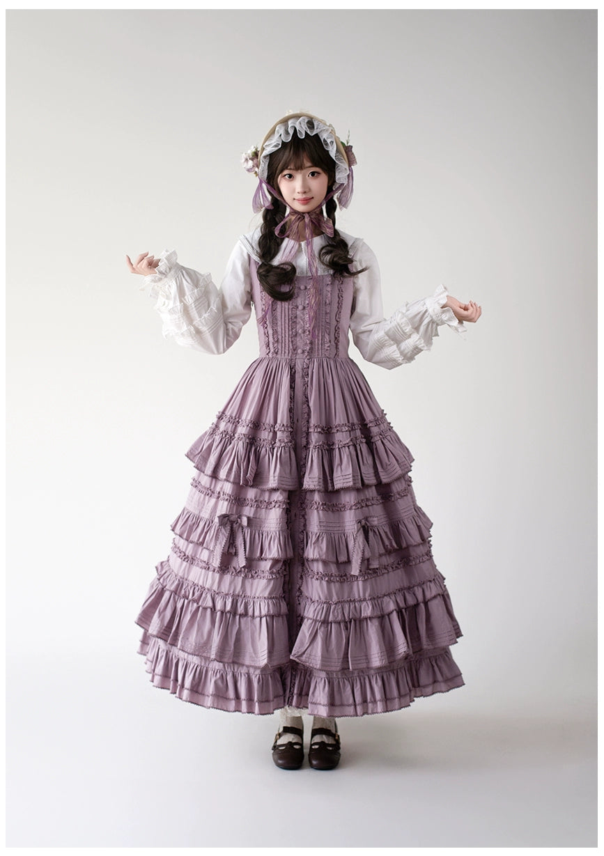 Mumu~Little Lilac~Country Lolita Cotton Jumper Dress Open-Front Lolita Dress 40612:668904