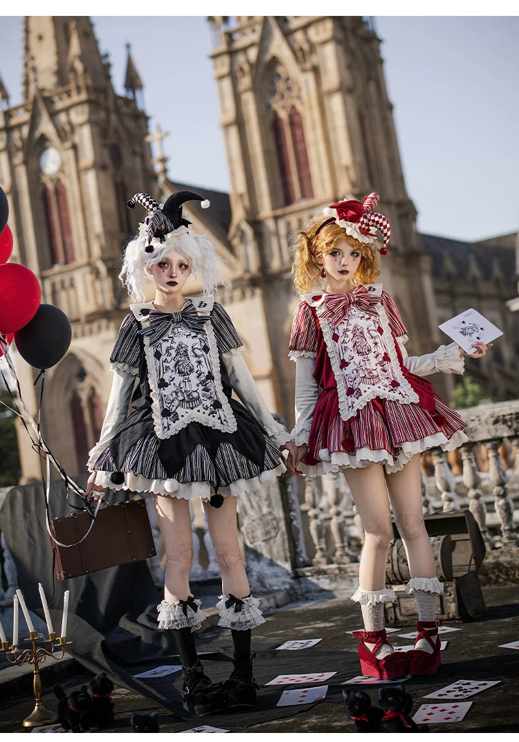 Puppet Mask - Clown Inspired Gothic Lolita OP Dress, Loose Fit 44409:807139