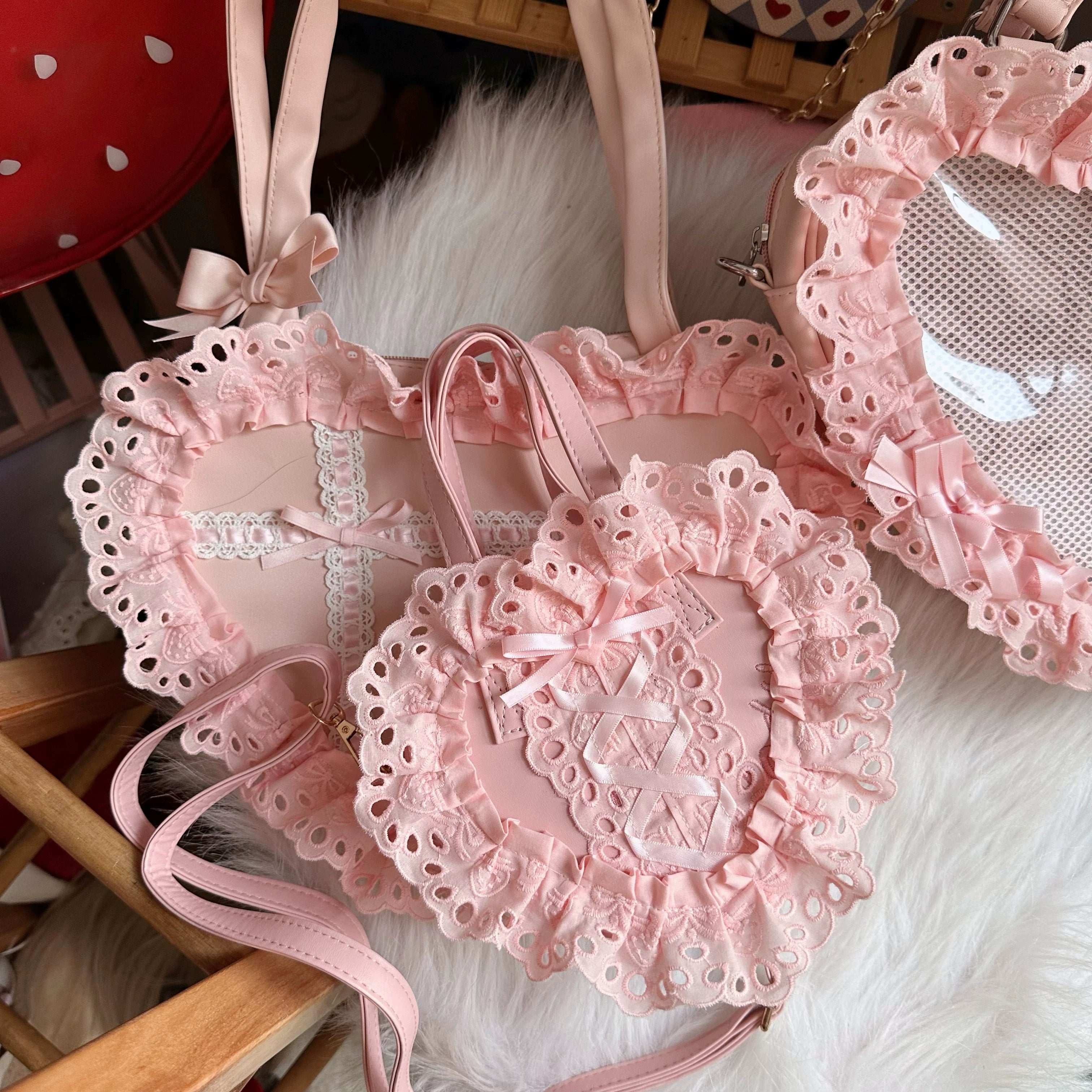 Chestnut Lolita - Sweet Lolita Bag Heart-shaped Lace Bag Multicolors