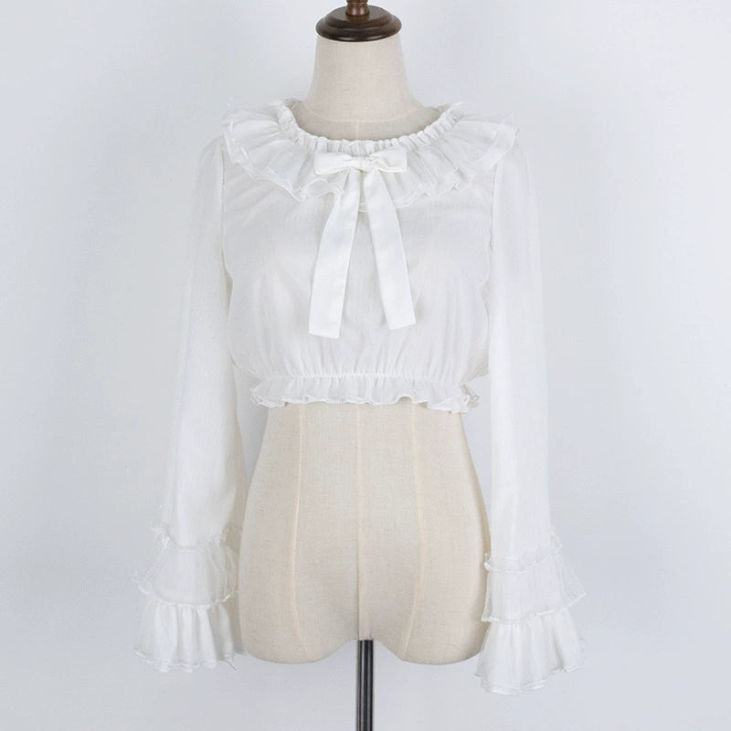 Sakurada Fawn - Plus Size Lolita Blouse Cheese Chocolate Long Sleeve M white