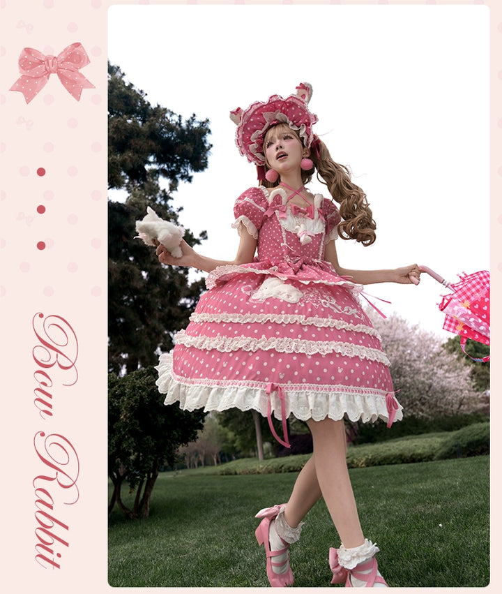 Mademoiselle Pearl~Bow Rabbit~IP Collab Sweet Lolita OP in Multiple Styles 43054:763710