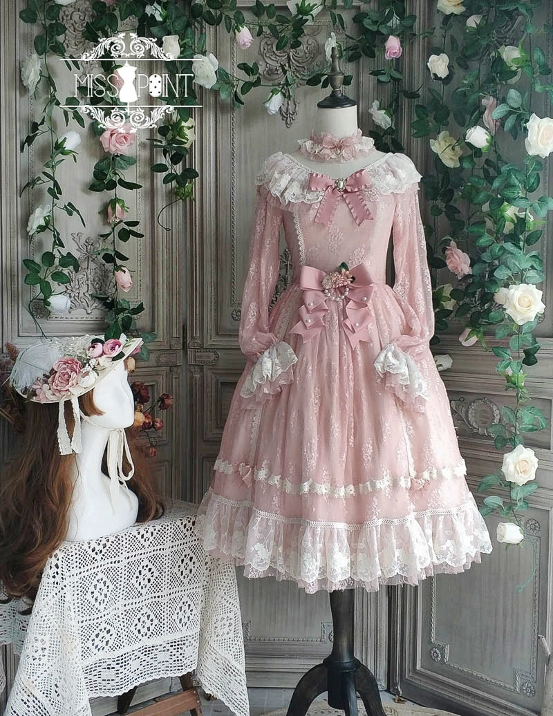 Miss Point~Dawn Girl~Reto Elegant lolita OP Dress Lace Long Sleeve 32768:392874