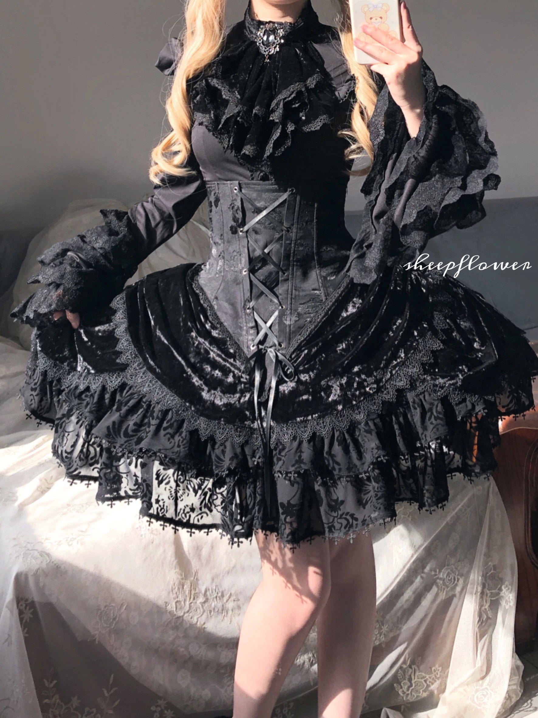 Twilight Hour - Gothic Lolita Hime-sleeve Blouse & Corset Skirt Set 45373:845773