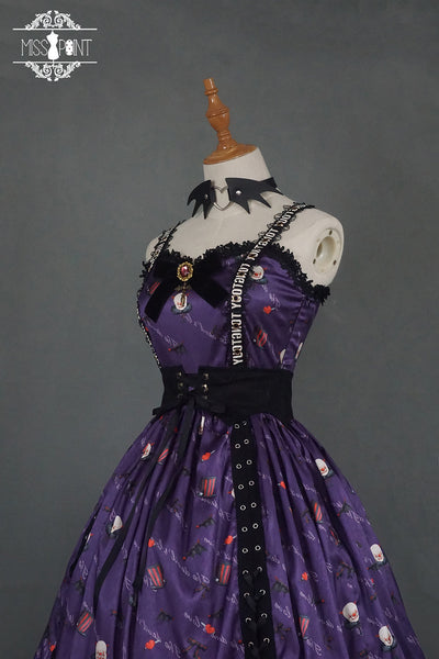 Miss Point~Gothic Lolita Clown and Bat Wings Print JSK Customized XS purple 