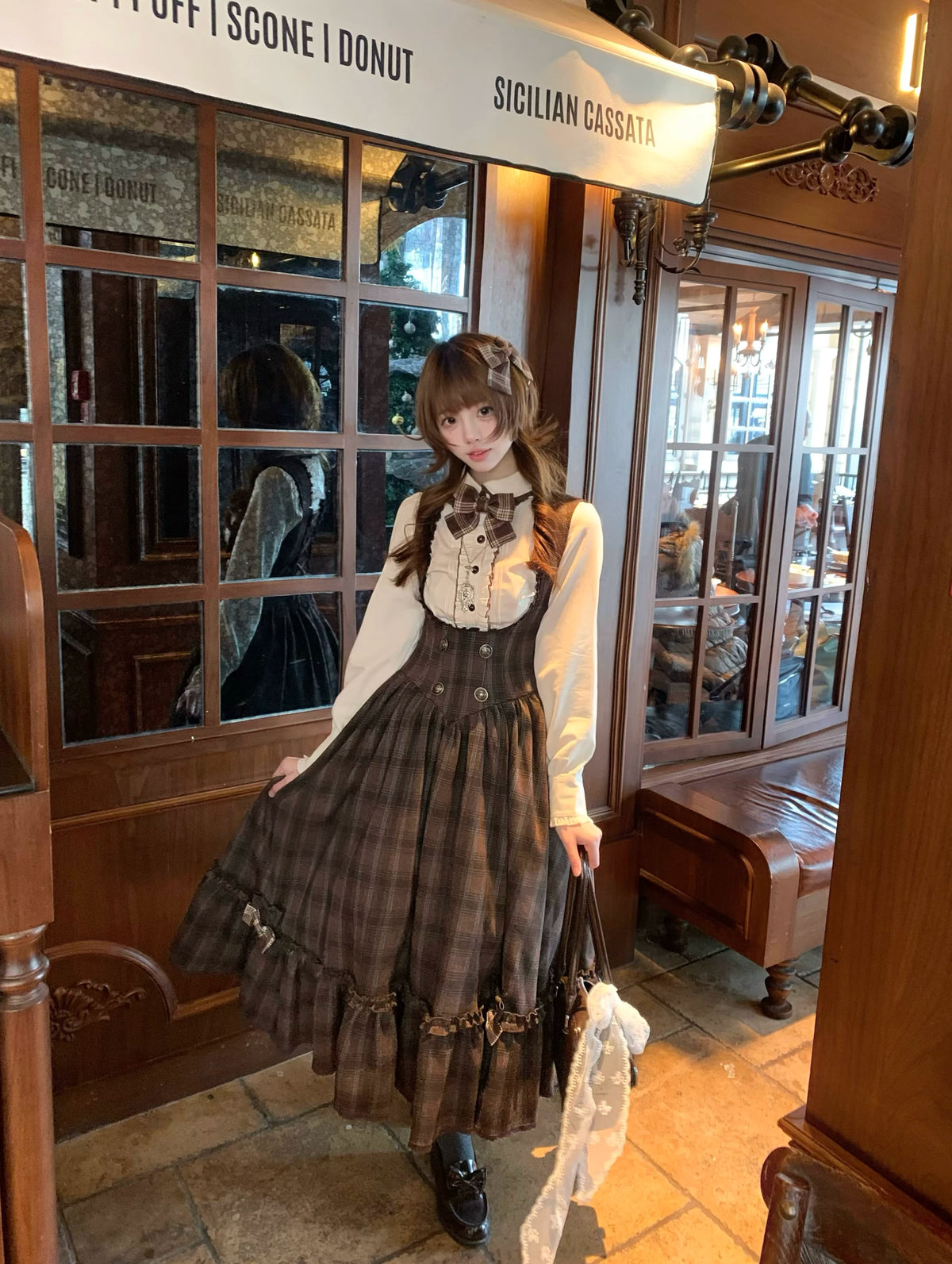 Sandwich Chocolate - Winter Classic Lolita Plaid Bust-supporting JSK & Coat Set 45903:867162