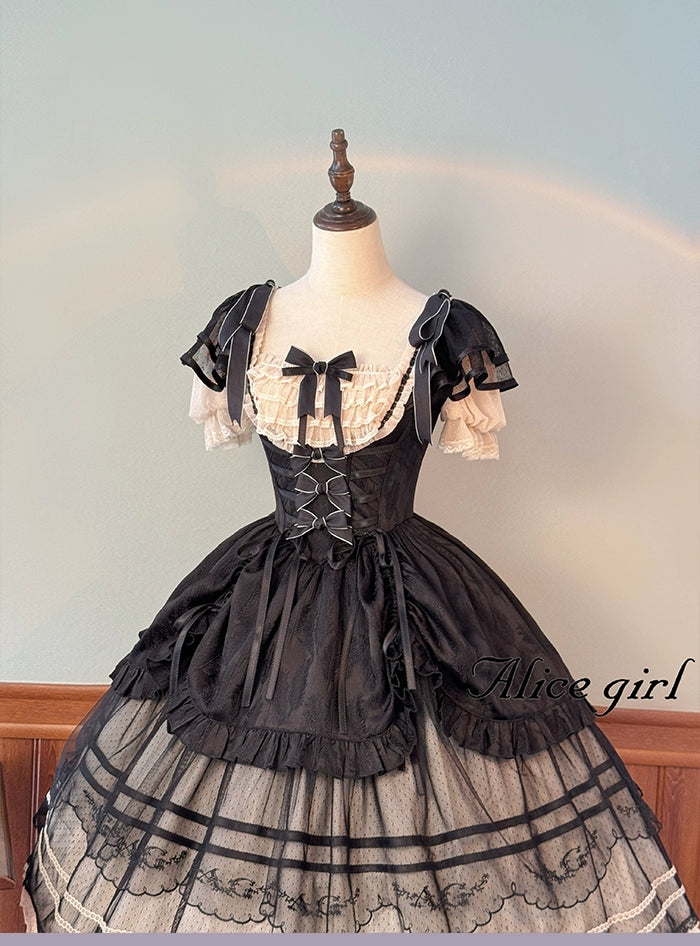 Alice girl~Yesterday Morning Mist~Classic Lolita OP Bust-supporting Tiered Ruffles Lolita Dress