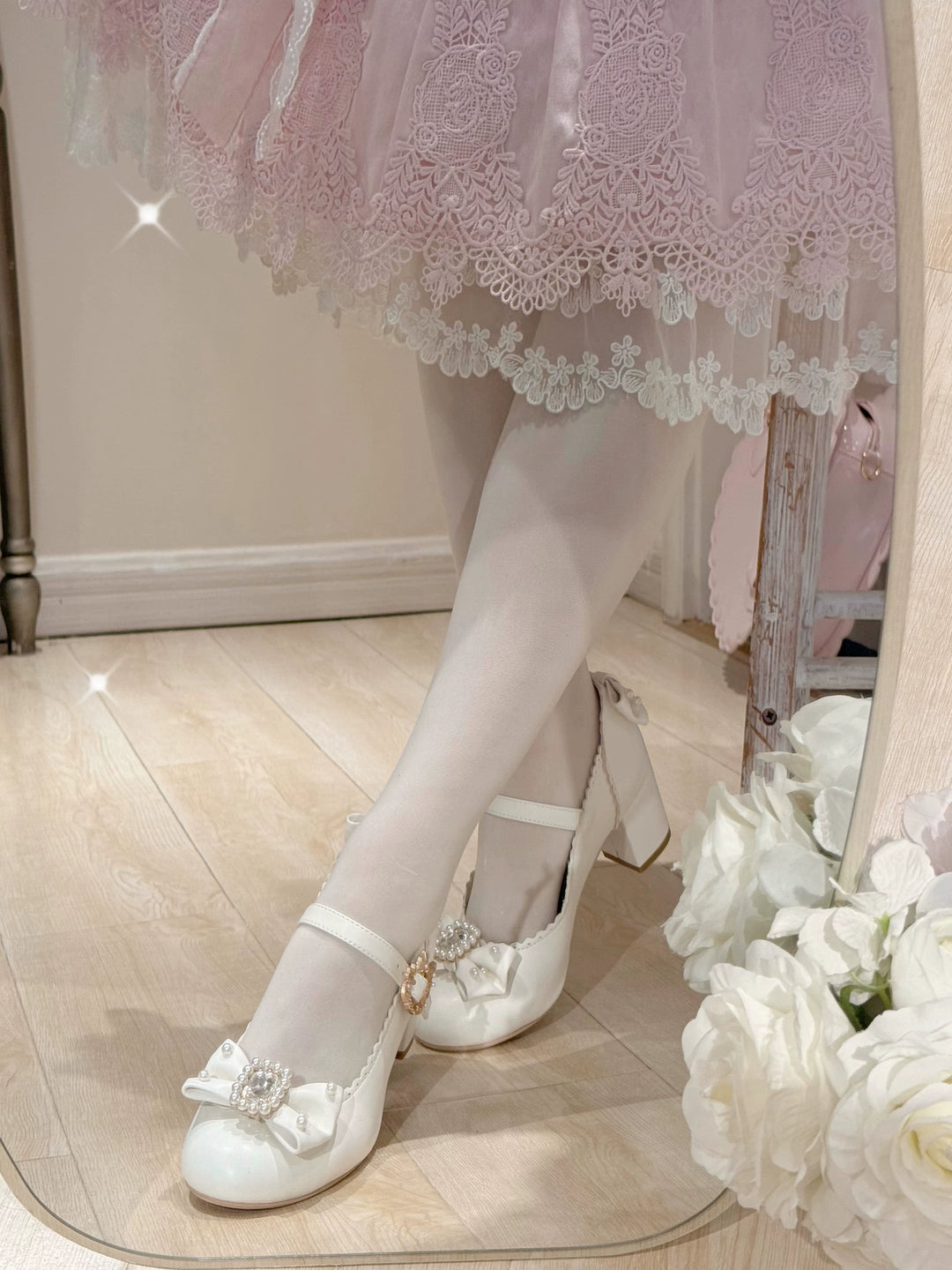 Pure Tea For Dream~Vintage Gemstone~Sweet Lolita Shoes Round Toe Heels with Bow 41836:715466