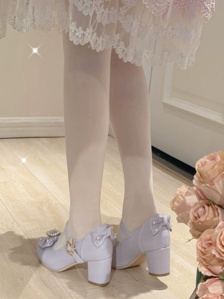 Pure Tea For Dream~Vintage Gemstone~Sweet Lolita Shoes Round Toe Heels with Bow 41836:715514