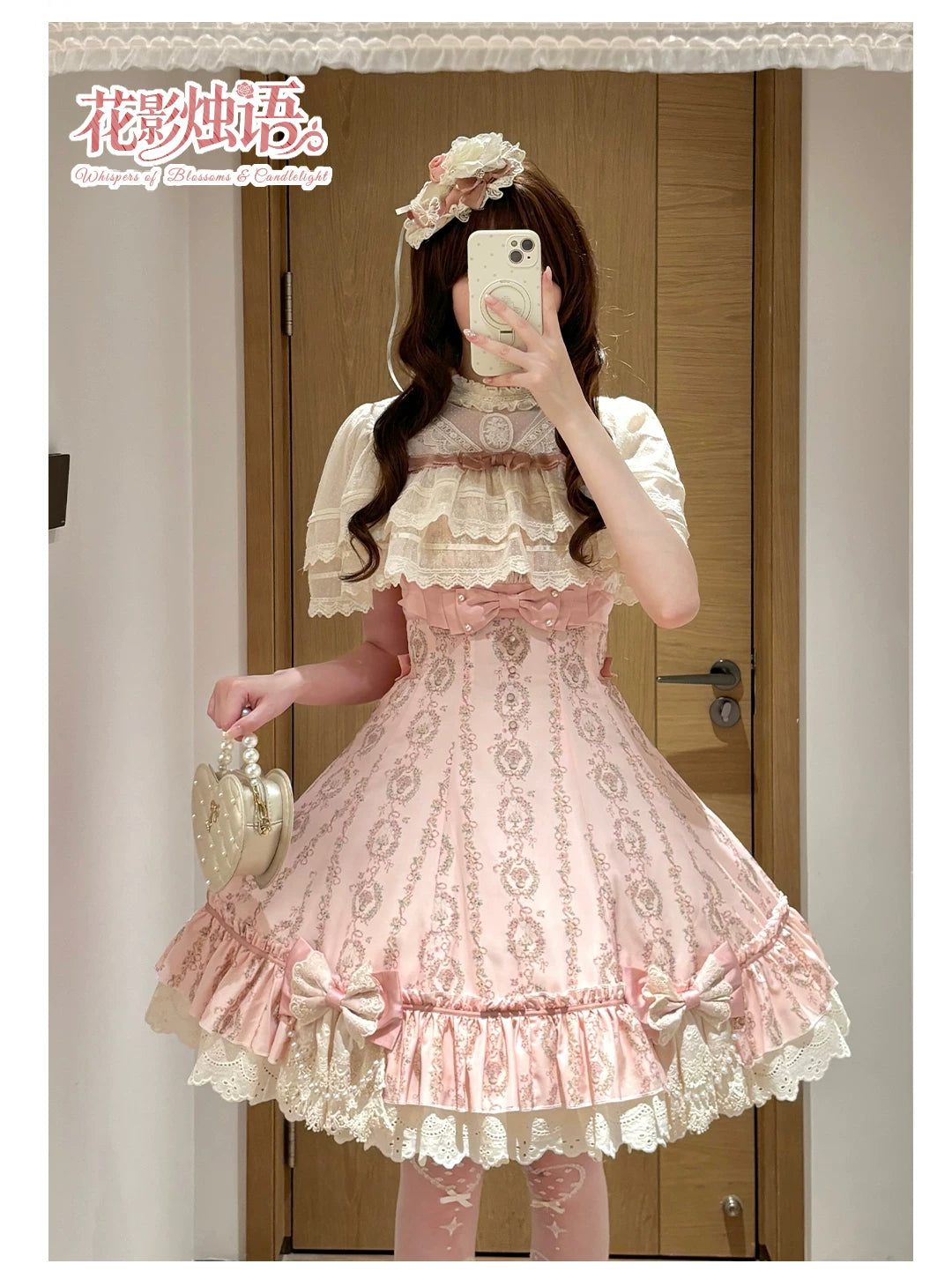 Whispers of Blossoms & Candlelight - Sweet Lolita Floral Printed JSK Dress with Bows 45631:856577