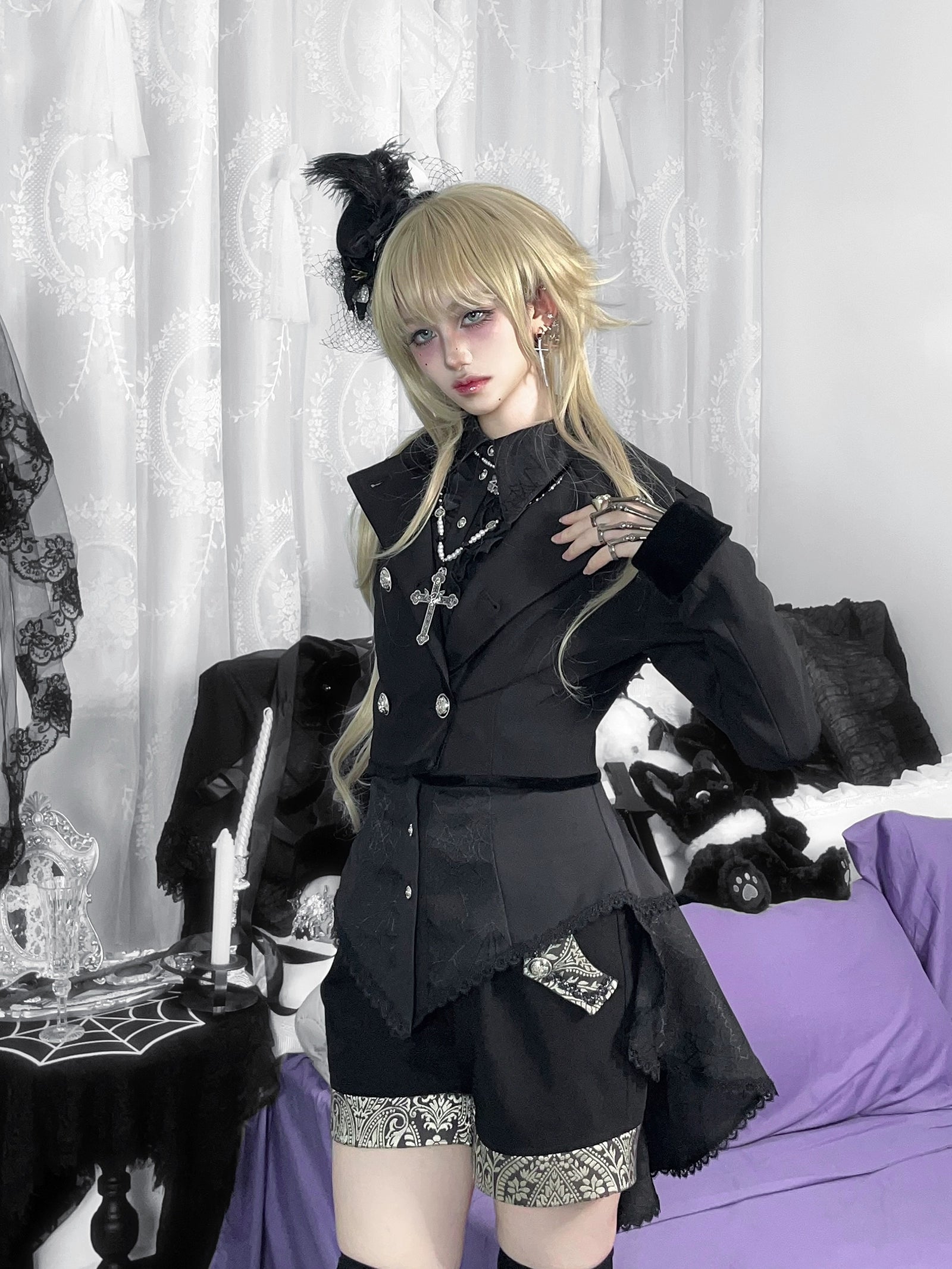 Little Dipper - Cold Rice - Ouji Lolita Shirt With Spiderweb Pattern in Several Versions 42876:756303