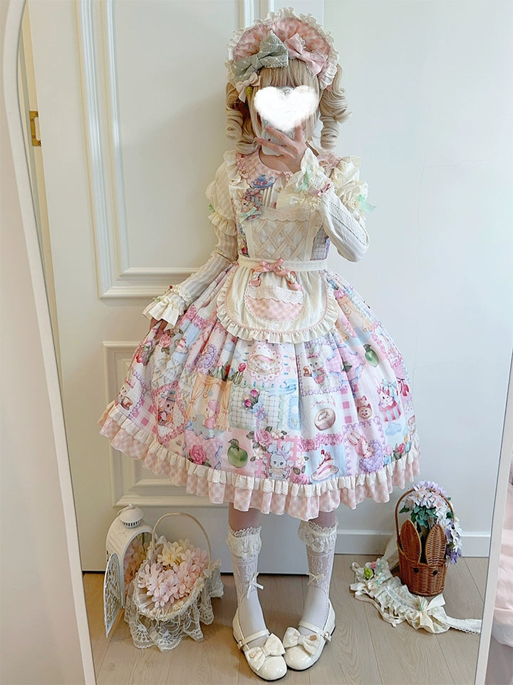 Mewroco~Country Patchwork~Sweet Lolita Dress Set Print OP SK Shirt and Camisole 41848:719008