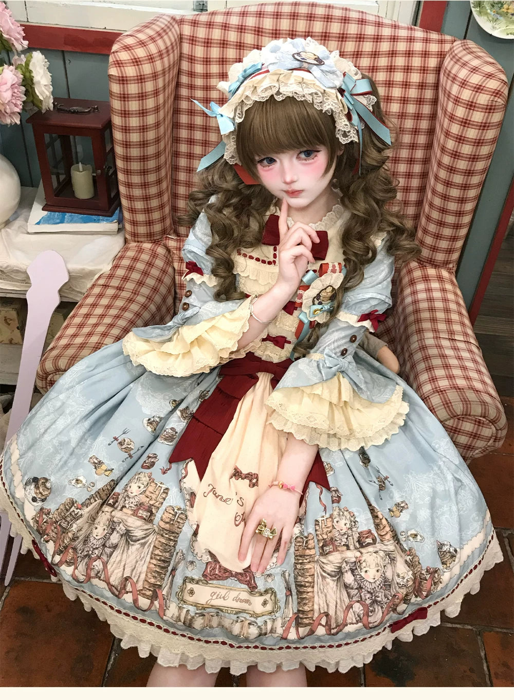 Pancake Postman - Kawaii Lolita Printed OP & Salopette Dress, Lace & Bows