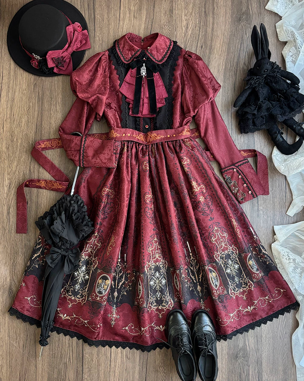 Blood Night Lantern - Jacquard Gothic Lolita Dress, Juliet Sleeve (2XL L M S XL XS) 44543:812275