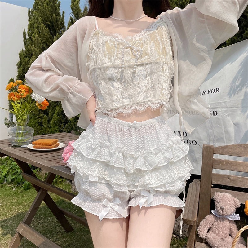 Sugar Girl - Daily Lolita Bloomers Lace Leggings for Summer Wear One Size White high quality