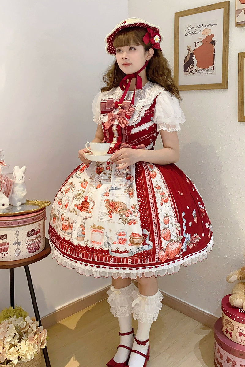 Balladeer - Strawberry Manor - Sweet Lolita JSK Dress, Strawberry Print 43417:798434