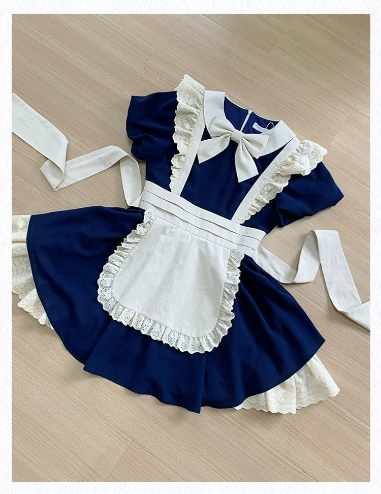 With PUJI~KissKiss~Maid Lolita OP Dress Pleated Lace Multicolor Dress