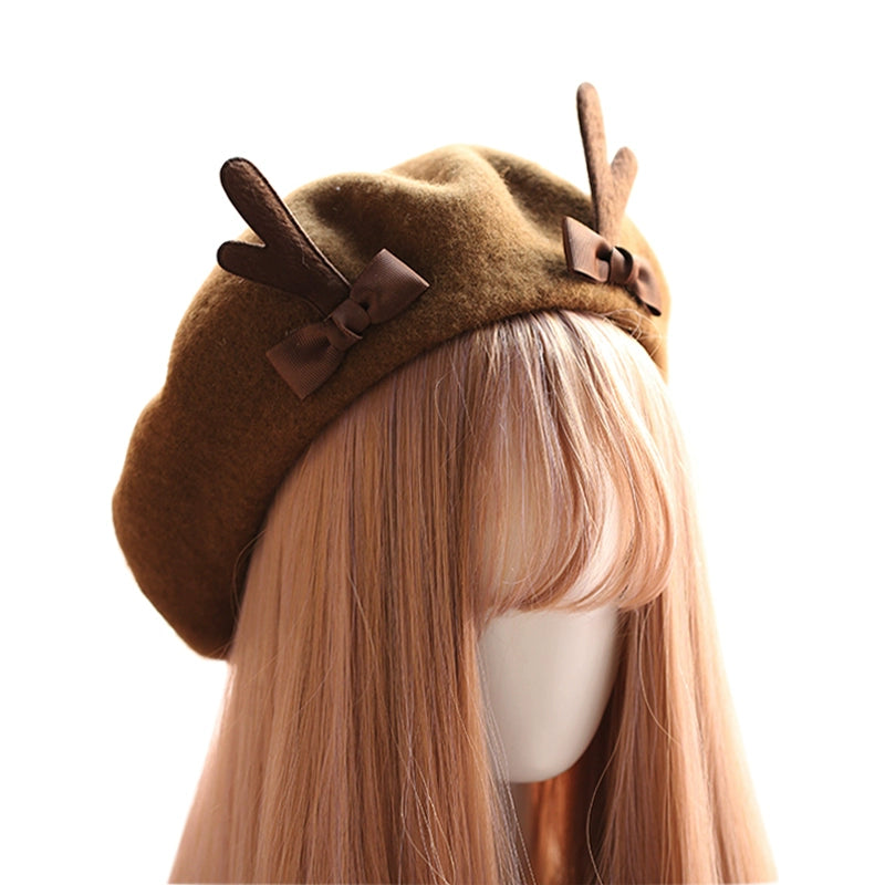 Xiaogui - Kawaii Lolita Deer Horn Beret Christmas Multicolors