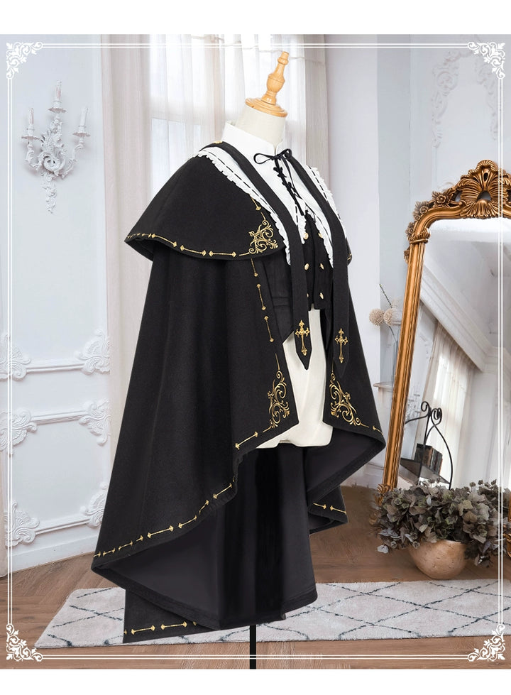 (BFM)YingLuoFu~College Style Lolita Cape Gold Embroidery Cloak Set   