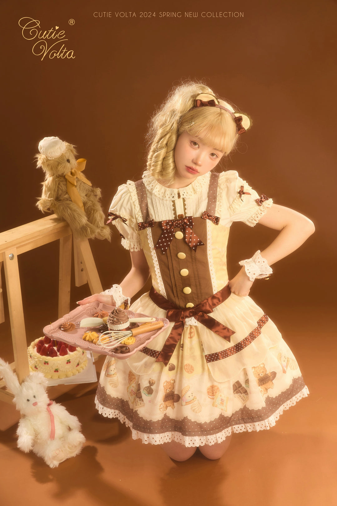 CutieVolta~Blissful Confectionery~Sweet Lolita OP Dress Bear Print JSK   