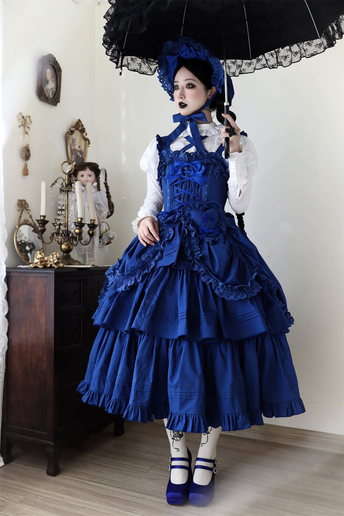 Cotton Gothic Lolita Long JSK, Drawn-up Hem 45213:841097