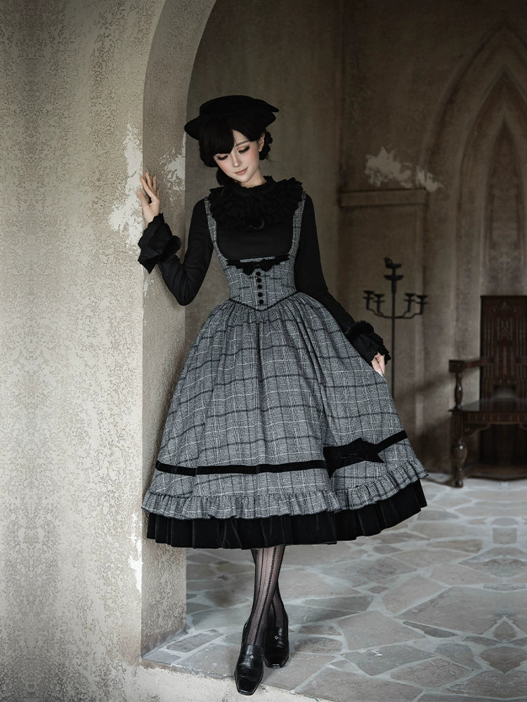 With PUJI - Yesterday's Epistle - Winter Classic Lolita Plaid Dress Set, Fishbone Waist 44227:799815