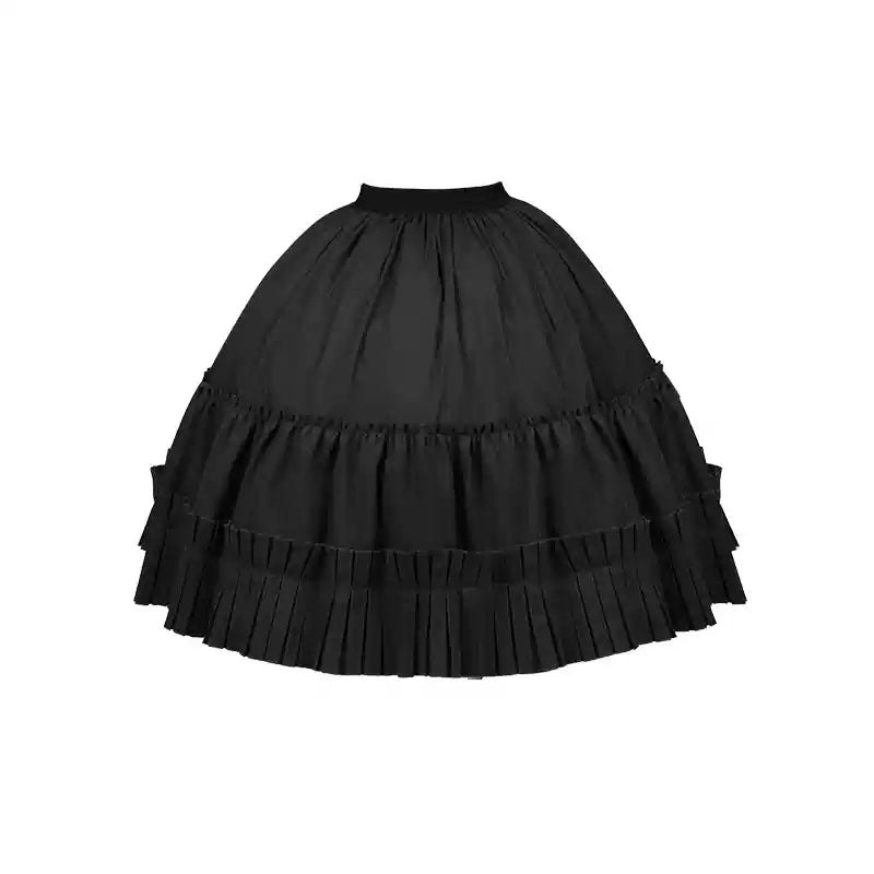 With PUJI~Midnight Chronicles~Black Old School Lolita OP Dress with Princess Sleeve Petticoat Only S