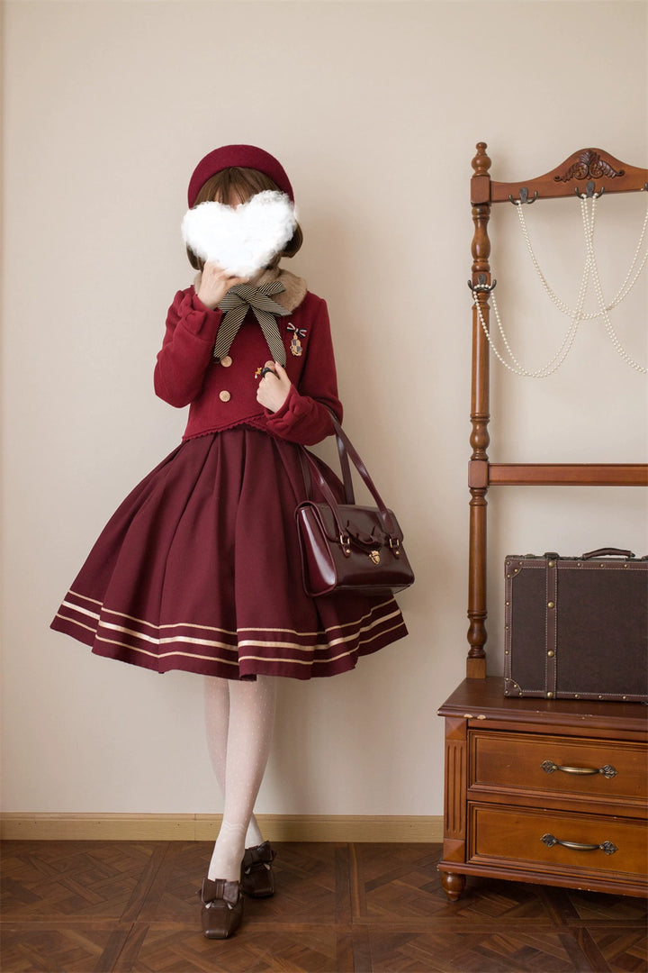 LeMiroir~Winter Solstice Coat~Sweet Lolita Woolen Coat Embroidery Skirt Short Outwear 40360:657146