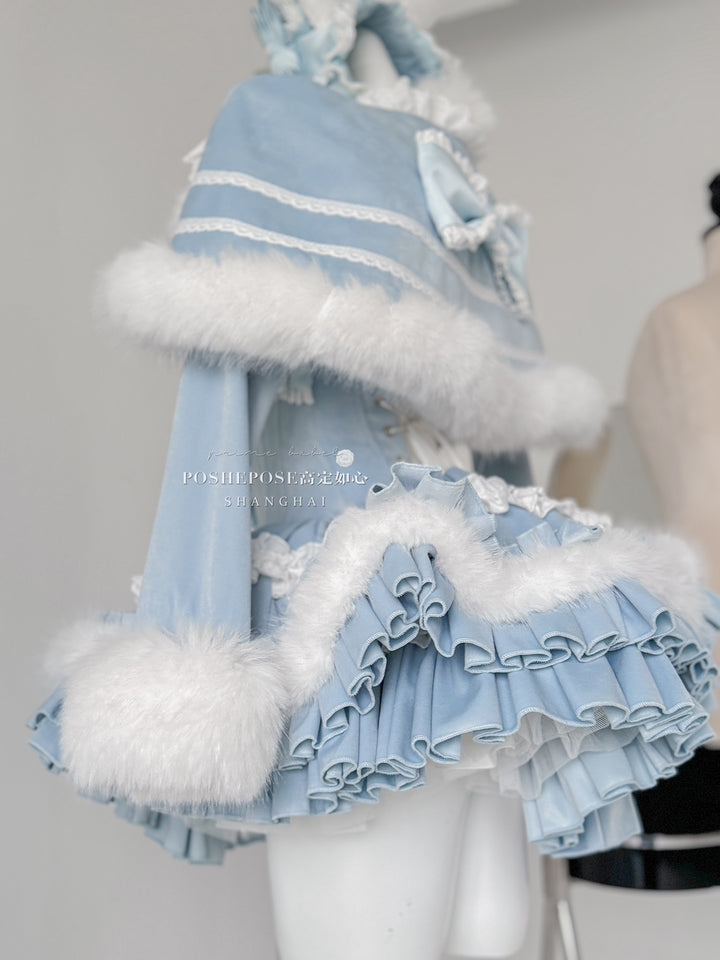 POSHEPOSE~Chuling Swan Lake~Sweet Lolita JSK Set Velvet Blue Dress for Prom