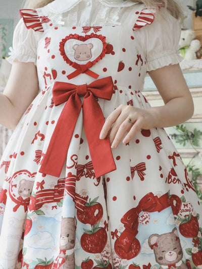 Sunny~Strawberry Gift Box~Kawaii Lolita JSK and OP Dress   