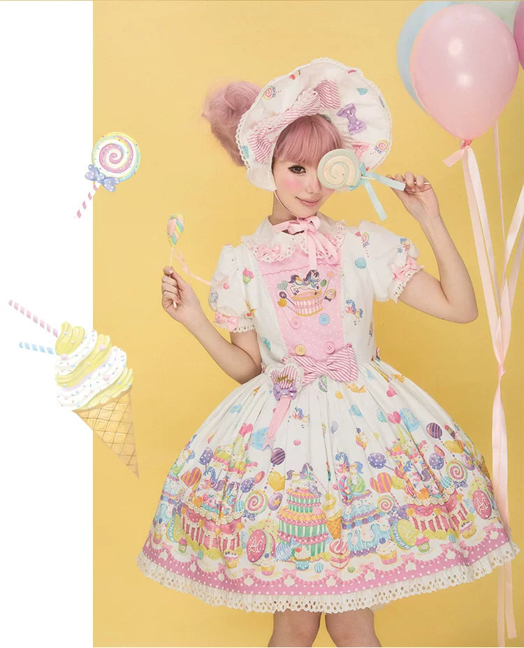 Sweet Dessert Land - Kawaii Lolita OP & JSK Dress Suit, Cake Print 44542:811592