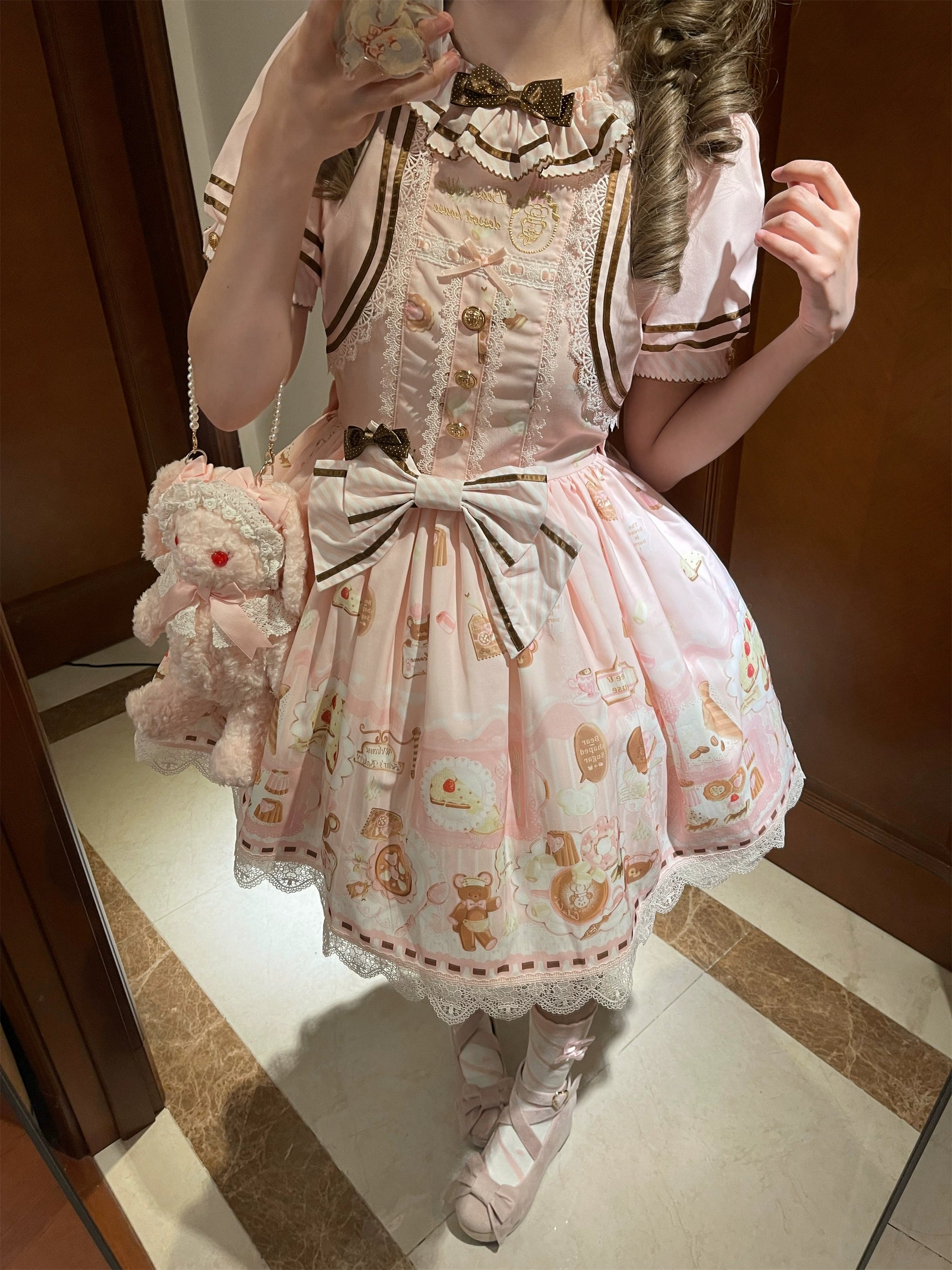 Babyblue - Dream Teahouse - Dessert Print Kawaii Lolita OP Dress Suit 43332:773733