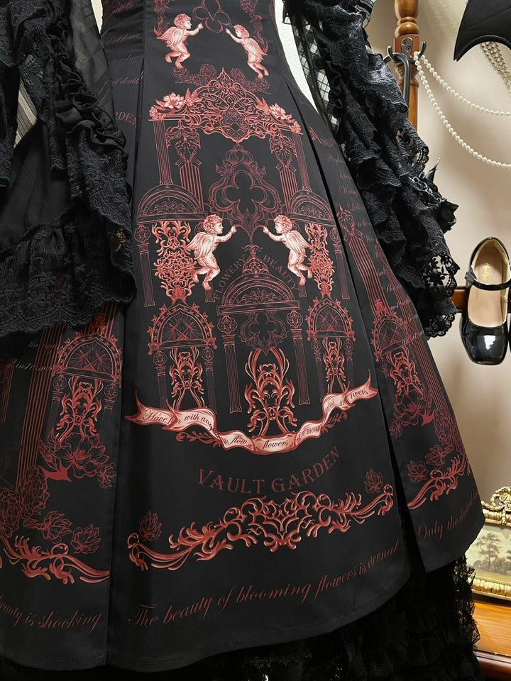 Vault Design~Angel Garden~Gothic Lolita JSK Black Jumper Skirt with Red Prints