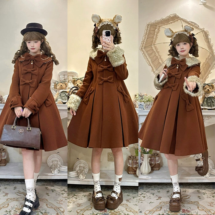 Unideer~Winter Lolita Coat Wool Bow Overcoat (L M S XL) 32784:701584