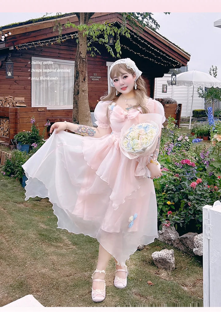 Yingtang~Plus Size Pink Lolita Gorgeous OP Dress Princess Trailing Dress   