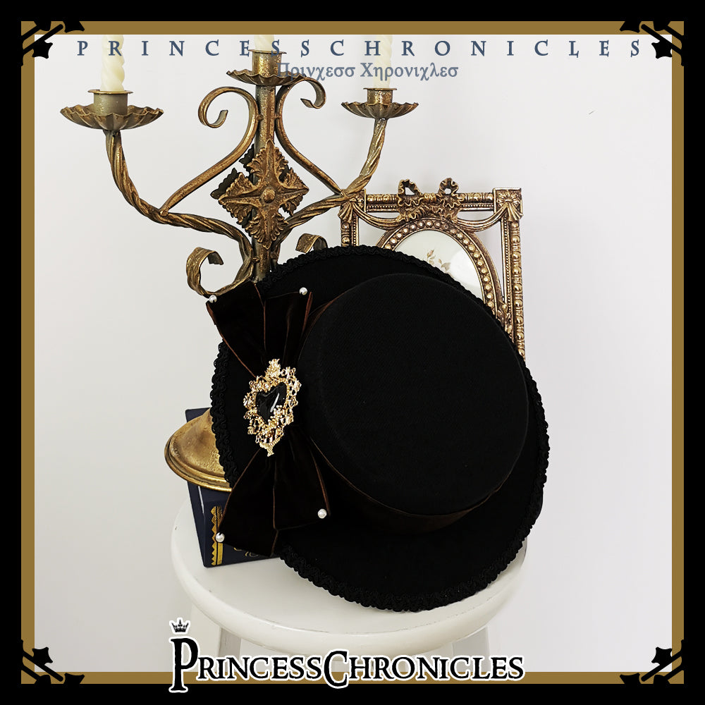 Princess Chronicles - Elegant Lolita Bow Flat Bonnet Handmade brown