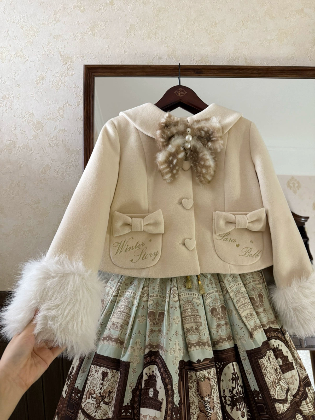 Sara Bell - Winter Story - Winter Kawaii Lolita Short Coat, Detachable Fur Collar 44068:794419