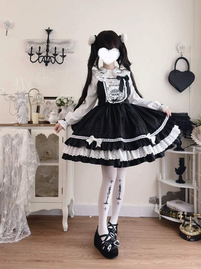 Hanguliang~Sweet Bear~Kawaii Lolita JSK Dress Embroidery Flounce Hem   