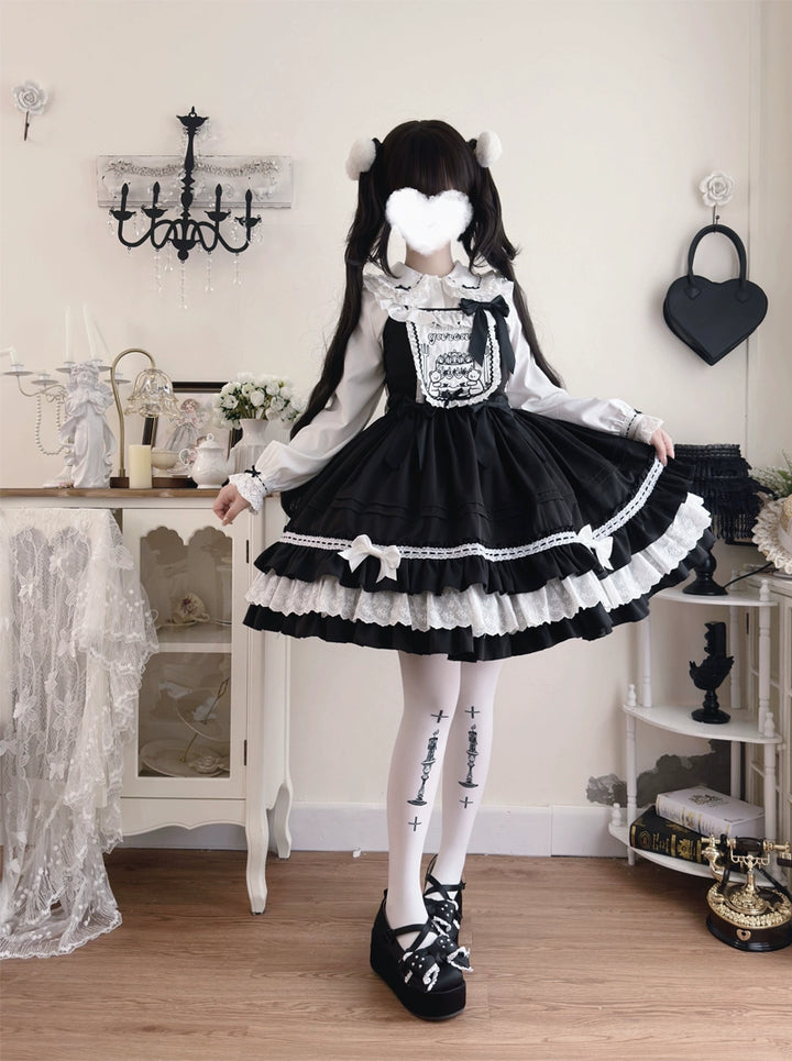 Hanguliang~Sweet Bear~Kawaii Lolita JSK Dress Embroidery Flounce Hem