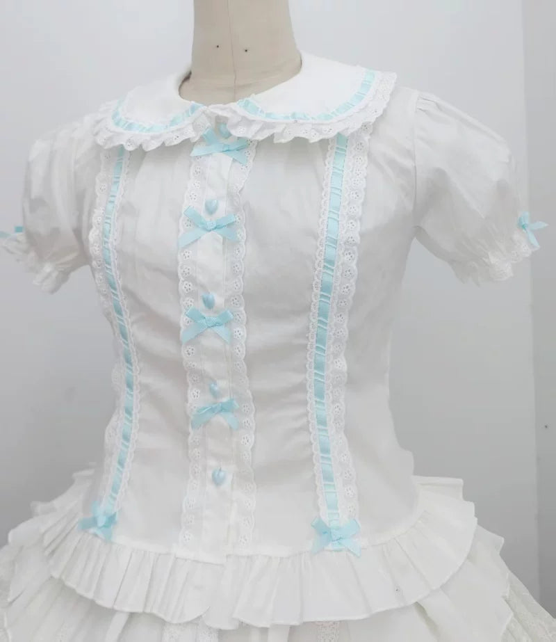 Sweet Lolita Short Sleeve Blouse, Multi-color Ribbons & Bows (L M S XL) 45774:861980