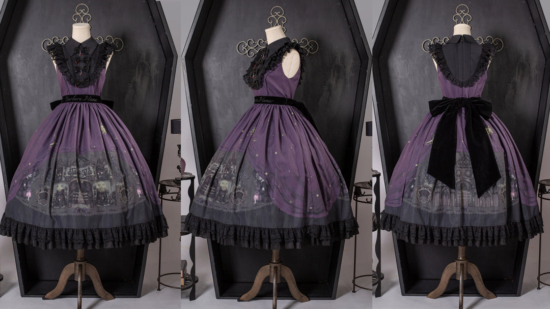 Dark Circle Clinic~Barbara Manor Night~Gothic Lolita JSK Pleated Floral Print Lolita Dress   