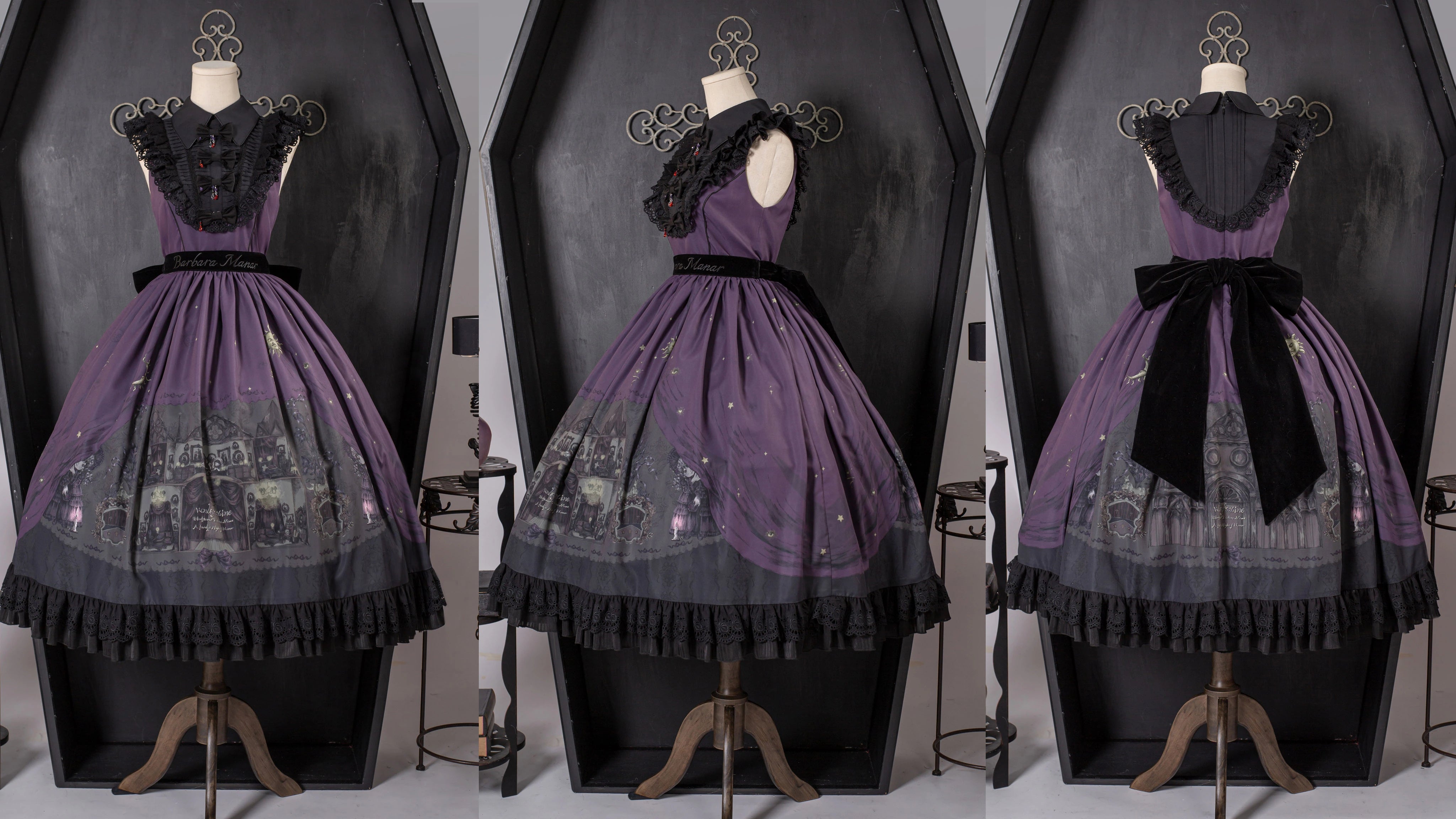 Dark Circle Clinic~Barbara Manor Night~Gothic Lolita JSK Pleated Floral Print Lolita Dress 38972:605844