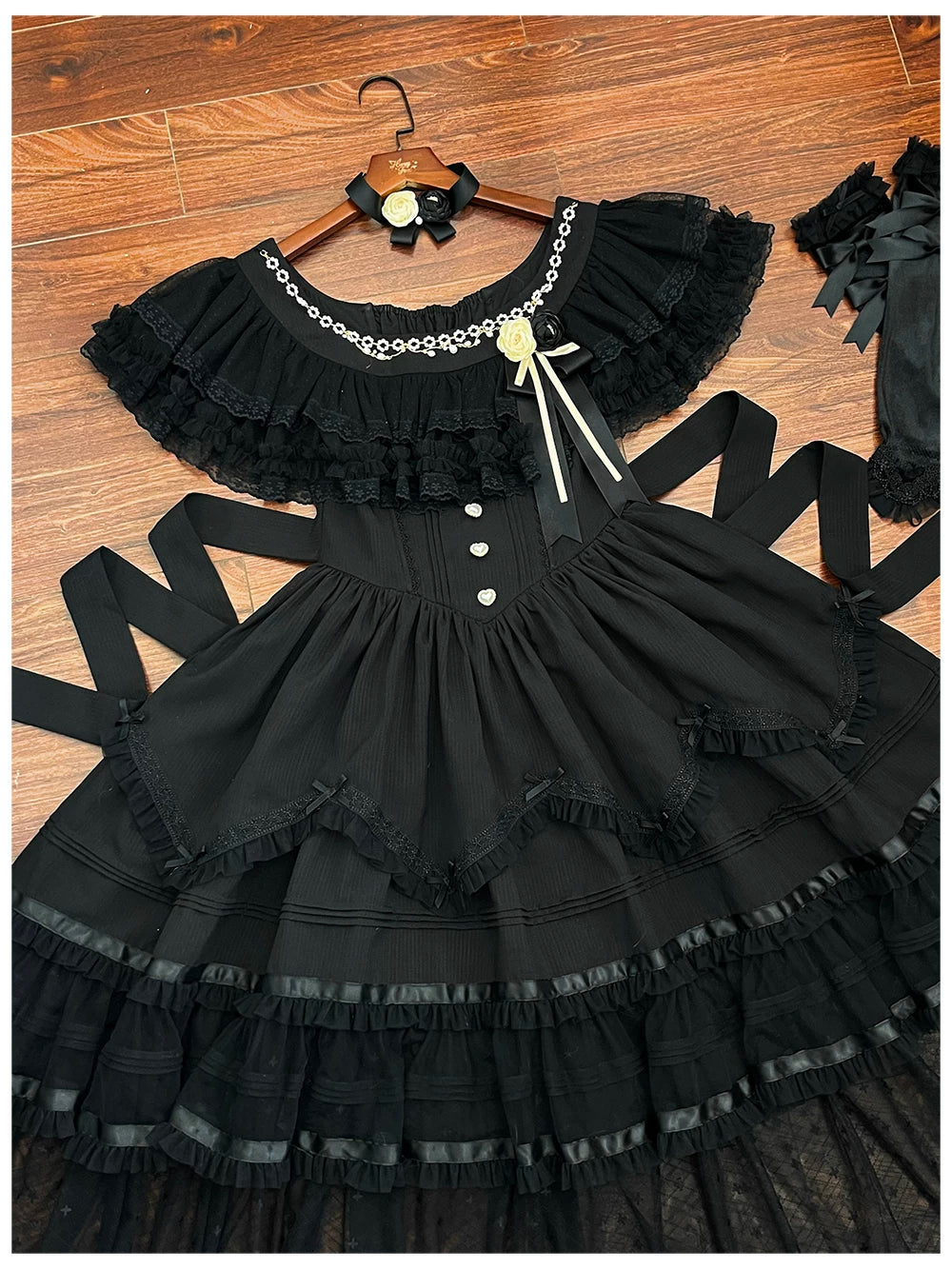 Unnamed Dusk Poem - Classic Lolita OP Dress, Tulle Skirt with Cross Accent